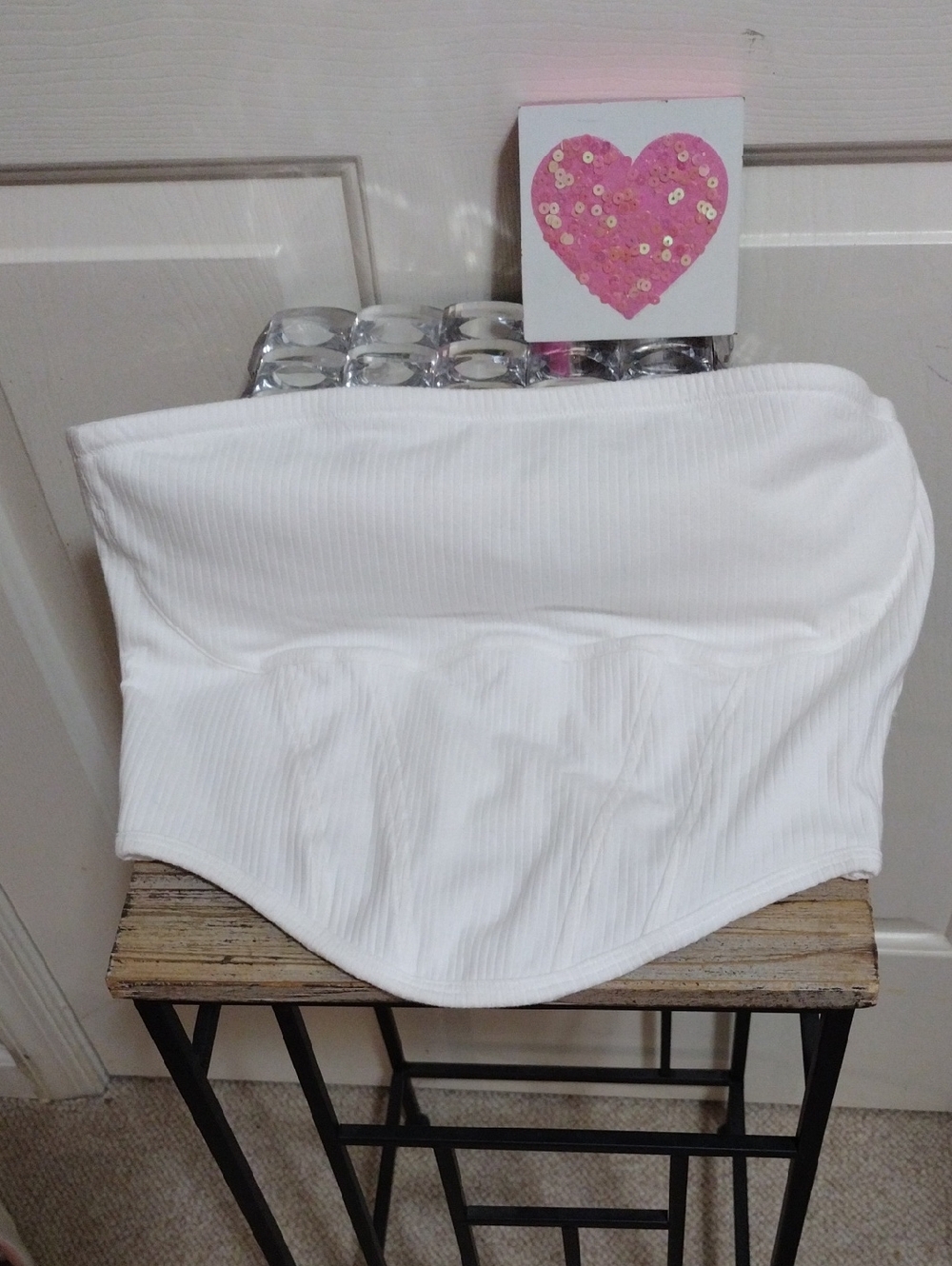 PINK Victoria's Secret White Strapless Ribbed Corset Top Medium 🆕